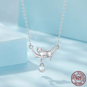 Sterling Silver Cat Necklace w/ Moonstone